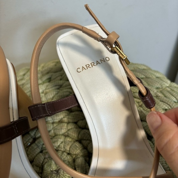 Carrano Neutral Square Toe Wood Heel  Strappy Heel Sandals - Picture 7 of 9